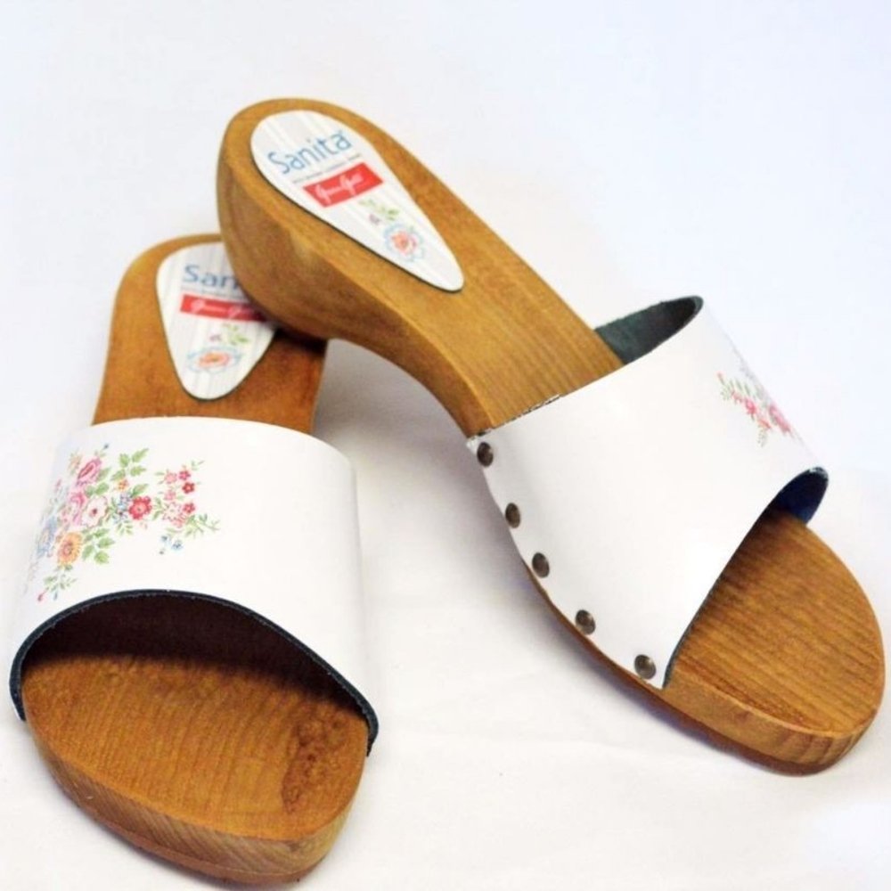 Sanita Floral Wood Sandals Size 35